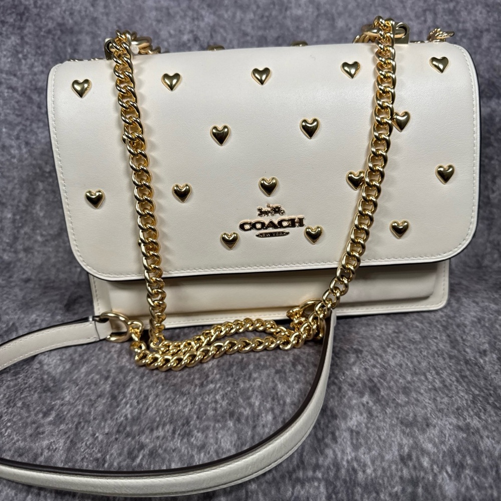 Coach Klare Crossbody Bag With Heart Rivets CDB01 Gold/chalk New
